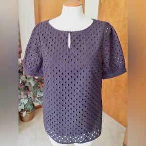CJ Banks | Short Sleeve Black Eyelet Blouse